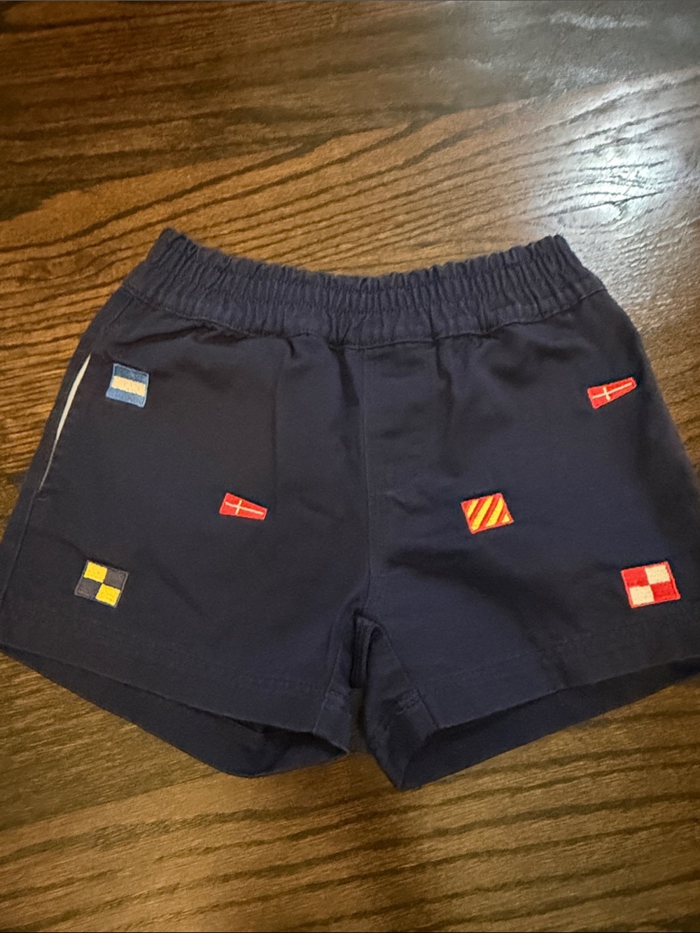The Beaufort Bonnet Company Navy Blue Boys Embroidered Signal Flag Shorts